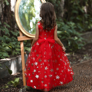 Vestido rojo de Navidad para niñas, vestido largo de princesa sin mangas con estampado de copos de nieve para fiesta, actuación, traje de boda - Product Image 3