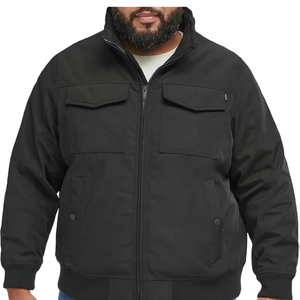 For Men's Winter Luxury <b>Fleece</b> <b>Jacket</b> Canvas Polyester/Cotton Standard <b>Thickness</b> Solid Pattern Zipper Stand Collar Finished - Product Image 2