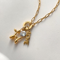 Bracelet Chaîne Trombone en Acier Inoxydable Plaqué Or 14K pour Femme, avec Breloque Chien Ballon, Lettre LOVE et Zircon Rond, Bijoux Emanco