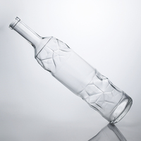 Bouteille en verre taillée en losange de 750 ml, bouteille cylindrique gaufrée pour whisky, vodka, gin