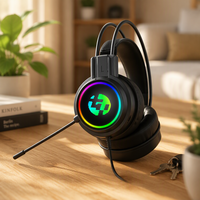 Headset Gaming Pro Wired dengan Mikrofon, Konektor 3.5mm/USB, Lampu RGB, Peredam Kebisingan, Over Ear