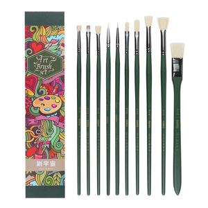 Pinceles de dibujo para pintura de artista, 10 piezas, cerdas planas de cerdo, juego de mango de madera para colores al óleo, acuarela acrílica - Product Image 1