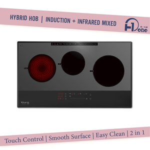 Placa de cocción plana de 3 quemadores híbrida infrarroja e inducción, cocina de inducción empotrada inteligente - Product Image 1