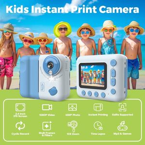V19 Kids Instant <b>Print</b> <b>Camera</b> Thermal Inkless Photo <b>Camera</b> 1080P Video 2.4 Inch Screen Filter Toy Selfie <b>Camera</b> Gift - Product Image 2