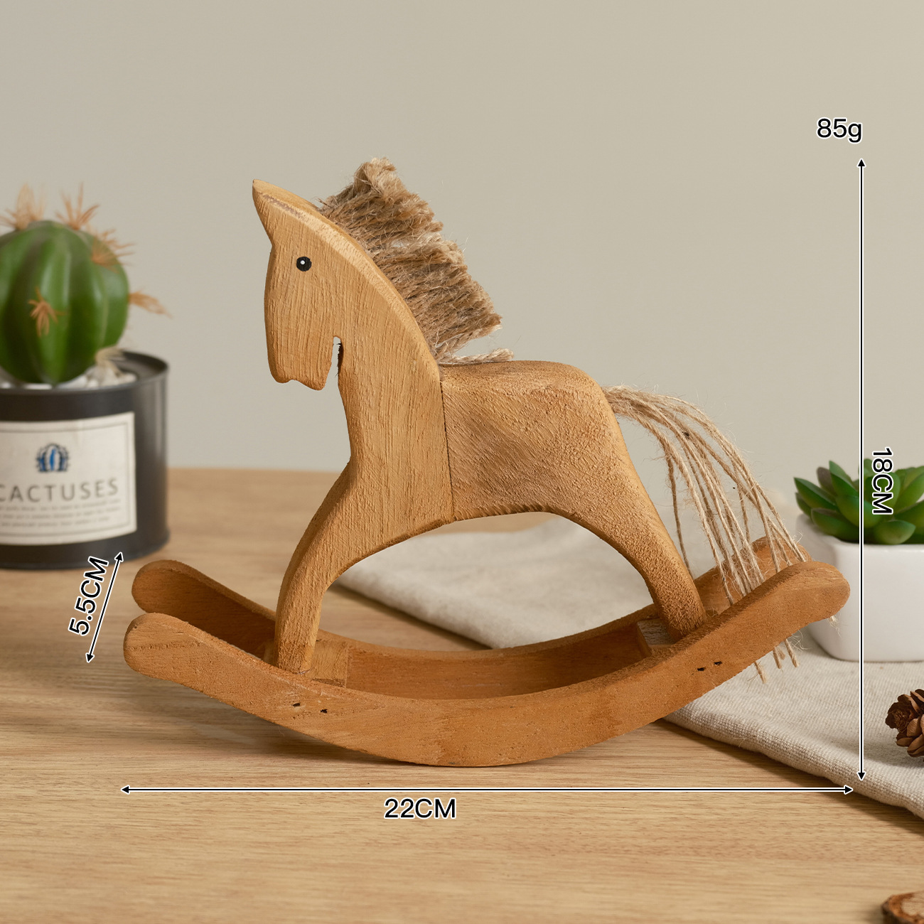 Retro mini rocking horse with hemp rope