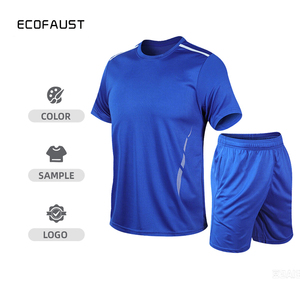 Custom Logo Men Quick Dry Reflective Strip Sports Suit Short Sleeve T Shirt Shorts Set Breathable Mesh Gym Training Tracksuit