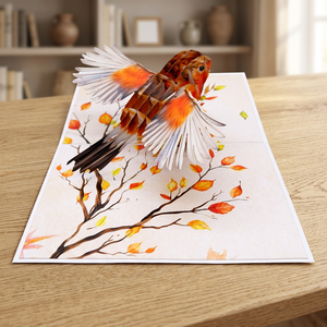 Tarjeta de Felicitación de Papel Impresa en Offset Lavable 3D con Diseño de Pájaro Robin, Personalizada y Hecha a Mano, con Temática Animal - Product Image 3