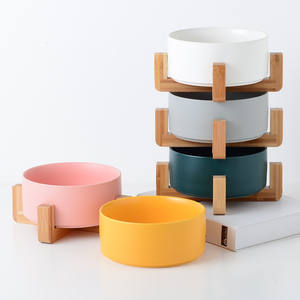 Fábrica al por mayor Venta caliente Fabricante al por mayor Multi colores Cerámica Marco de madera Mascota Gato Perro Cuenco - Product Image 2
