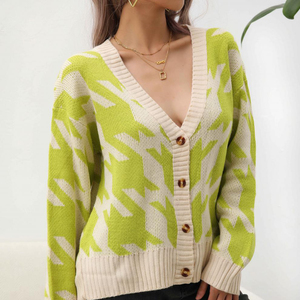 Vendita Diretta Moda Autunnale Casual Streetwear <span class=keywords><strong>Cardigan</strong></span> Corto <span class=keywords><strong>Giallo</strong></span> a Maniche Lunghe in Acrilico Lavorato all'Uncinetto per <span class=keywords><strong>Donna</strong></span> - Product Image 4