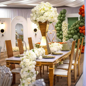 FS009 Gold Mirror Finish Geometric Flower <b>Vase</b> Pedestal <b>Stand</b> for Wedding Floral Arrangement Party Centerpiece Event Decoration - Product Image 2