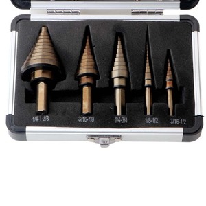 Step Drill Bit Set 5Pc Metric Imperial 1/4-1-3/8 3/16-7/8 1/4-3/4 1/8-1/2 3/16-1/2 For Metal Wood Drilling - Product Image 1