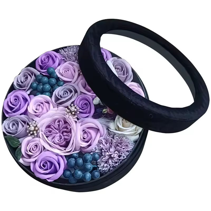 กล่องของขวัญทรงกลมลายกุหลาบ-สีม่วง