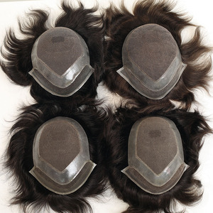 Front French Lace <b>Hairpiece</b> with PU Sides Breathable Natural Wave Indian Human Hair Toupee for <b>Men</b> - Product Image 1