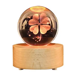 1 pcs base en verre en bois Suppliers-Boule de cristal gravée en 3d, avec Led lune, Base musicale, 5 pièces, meilleure vente 2021