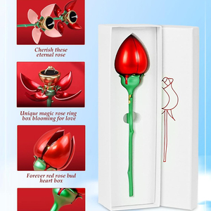 Scatola di fiori artificiali singola con un pulsante Bloom 4 petali anello di Rose vuote per la festa della mamma di san valentino modello numero di Rose Box - Product Image 3