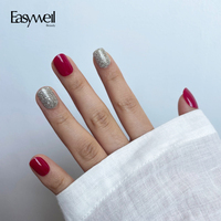 Easywell personnalisé rouge solide ongles courts faux ongles avec boîte en acrylique ongles artificiels de luxe faits à la main presse sur ongles