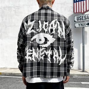 Camisetas de Diseñador Personalizadas con Estampado en la Solapa y Hombros Caídos, Camisas de Franela a Cuadros Térmicas con Botones, Camiseta de Manga Larga Extra Grande de Algodón - Product Image 2