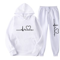 Nuevo Conjunto Deportivo Unisex Moderno con Capucha Holgada, Estampado de Corazón y Mapa, Estilo Casual