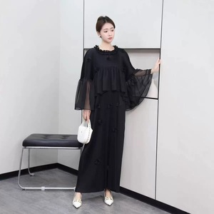 All'ingrosso <span class=keywords><strong>di</strong></span> taglie forti alla moda gonna lunga a pieghe da donna con bordi arruffati e maniche svasate <span class=keywords><strong>abito</strong></span> ampio - Product Image 4