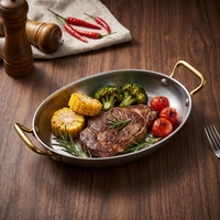 Assiette ovale vintage en acier inoxydable durable de taille moyenne avec deux poignées pour la maison, l'hôtel, le restaurant, la cuisine commerciale