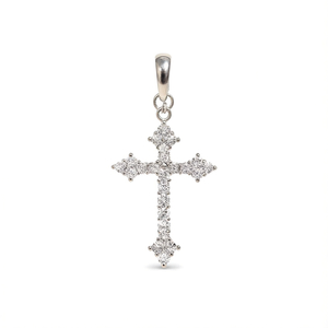 Pendentif Croix en Or Blanc, Argent 925, Cristal Strass, Sertissage Griffe, Bijou Chrétien Religieux Unisexe - Product Image 1