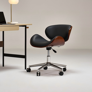 Modern Ergonomic Study Chair with Walnut Veneer & Soft Height <b>Adjustable</b> 360° Swivel <b>Desk</b> Chair - Product Image 1