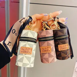 Nuevo estilo de lujo cosido a mano de cuero PU Mini cartera bolso coche llavero regalo diseñador bufanda cubo monedero bolso llaveros