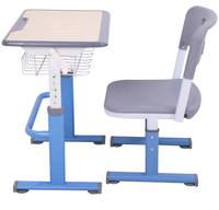 Ensemble bureau et chaise d'école réglables avec cadre à colonne unique, table d'étude à hauteur réglable avec panier métallique ergonomique