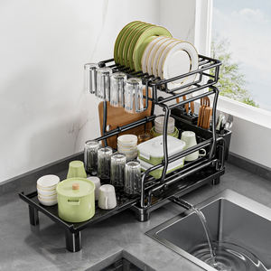 Estantes para platos colgantes de pared de oro naranja de doble capa para cocina, estante para platos independiente ajustable deslizante - Product Image 1