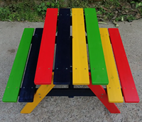 Banc de table de pique-nique en bois de couleur arc-en-ciel avec parapluies détachables pour tables et chaises de loisirs en plein air pour enfants