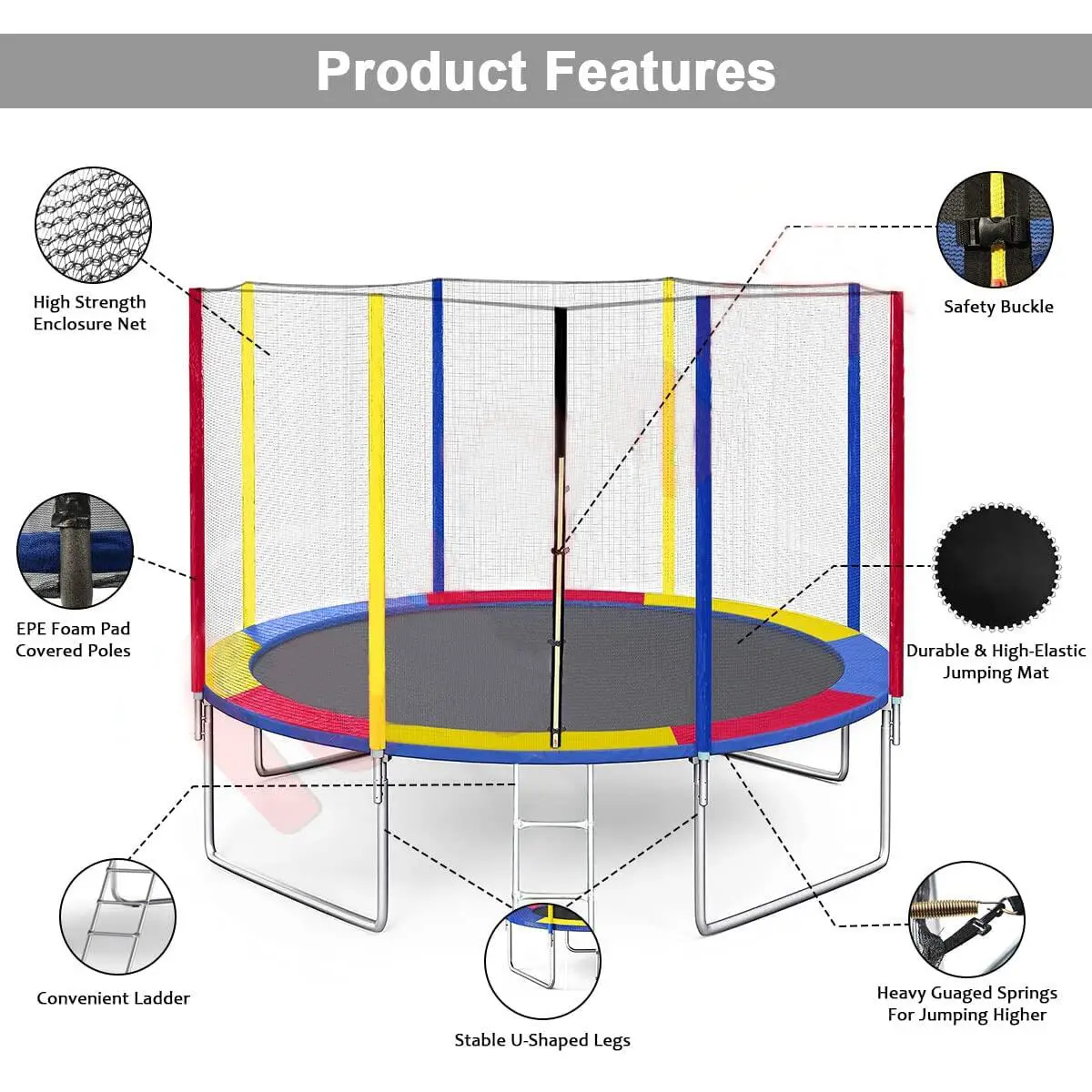 Trampolino colorato di fabbrica di trampolino per bambini trampolino da esterno da 10 piedi con recinzione per bambini e adulti