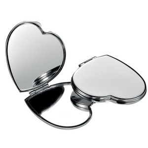 Specchietto Tascabile Compatto 'Little Heart' con Ingrandimento 2x, Monofacciale Pieghevole in Acciaio Inox Dorato, Specchio Cosmetico Stampato - Product Image 1