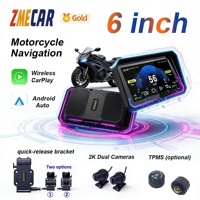 Écran de moto étanche IPS 6,0 pouces, CarPlay et Android Auto sans fil, caméra embarquée double objectif, affichage de la vitesse GPS, fixation universelle à dégagement rapide antivol