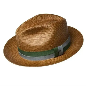 Men's Brown <b>Straw</b> Fedora <b>Hat</b>, Breathable Short Brim Trilby with Two-Tone Ribbon Band, UV Protection Summer Sun <b>Hat</b> for Beach We - Product Image 4