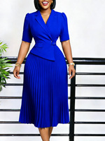 Robe midi élégante pour femmes, manches courtes, jupe plissée, ceinture, parfaite pour les fêtes, le bureau ou le travail