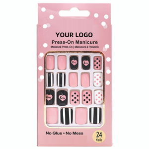 <span class=keywords><strong>Uñas</strong></span> Postizas Autoadhesivas de Marca Propia, 24 Piezas, Diseño de Lunares y <span class=keywords><strong>Rayas</strong></span> <span class=keywords><strong>Negras</strong></span> y Rosas, Aplicación sin Pegamento - Product Image 1