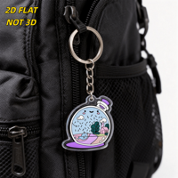 Porte-clés en acrylique mignon en forme de flacon de potion souriant, mini-monde avec chat, maison et nuages, breloque double face pour clés ou sacs