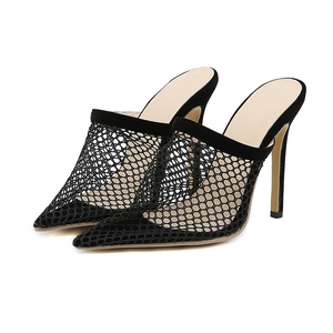 Nouvelles mules sexy à bout pointu et talons hauts fins, en maille noire, pour femme, chaussures de soirée, sandales d'été tendance - Product Image 6