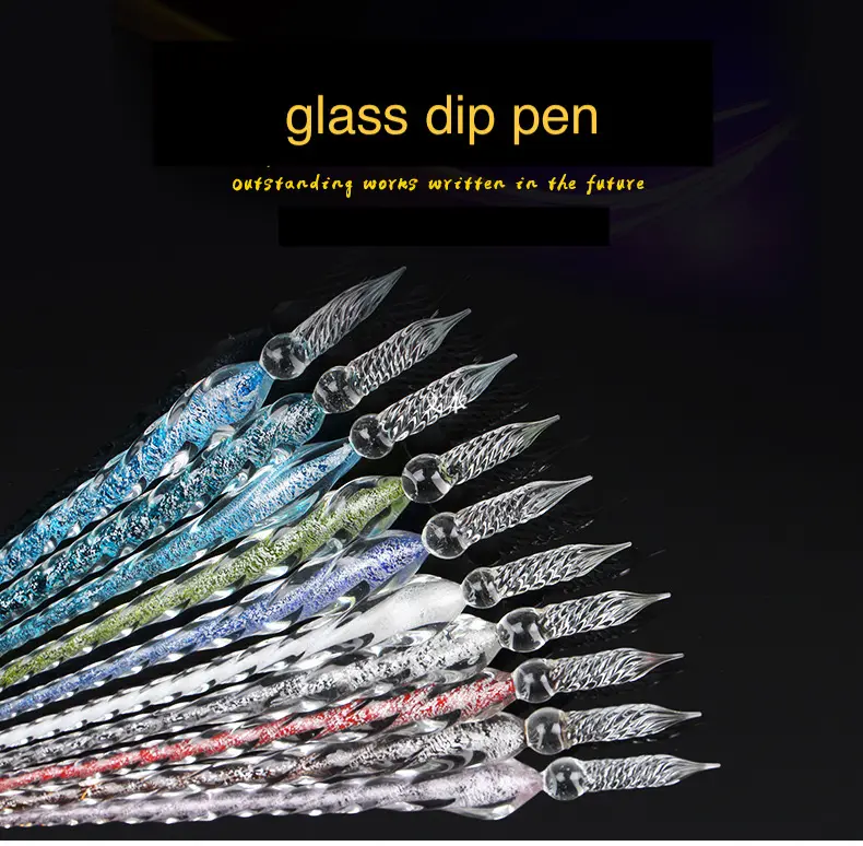 GemFully חם מכירות סיטונאי קריסטל מח"ש זכוכית עט סט בצורה חלקה כתיבה פנסי מזרקת עט