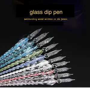 Gemfully Bán hàng nóng bán buôn pha lê Dip Glass Pen Set suốt bằng văn bản ưa thích Fountain Pen