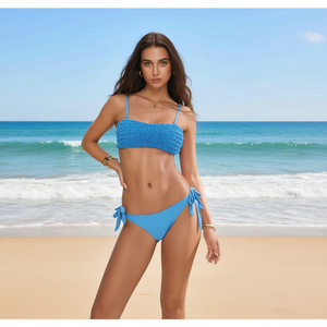 Set bikini HDJ con laccetti laterali, top testurizzato a fascia, costume da bagno da donna, taglie 44 46 48 50 - Product Image 5