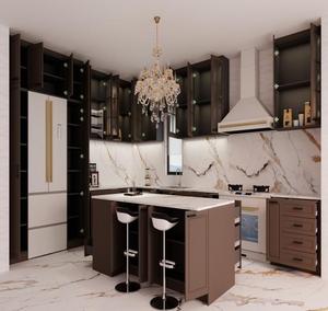 BAILOM Mobili da Cucina Modulari Personalizzabili Eleganti Marrone Scuro con Ante in Vetro, Cucina con Isola in Marmo Stile Shaker su Misura - Product Image 4