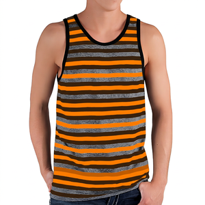 Custom Men's Loose Fit Gym <b>Stringer</b> KITTM08 Tank Top Striped Knitted Weave Casual Style Plus Size Options-Bulk Wholesale - Product Image 3