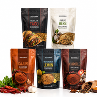 Sachet en papier kraft mat personnalisé imprimé, refermable avec fermeture éclair, résistant à l'humidité, de qualité alimentaire, pour assaisonnements, épices, herbes, tacos, ail