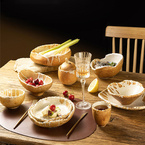 Ciotola in ceramica retrò fatta a mano stoviglie <span class=keywords><strong>da</strong></span> ristorante commerciale con glassa a flusso francese piatti piatti piatti grandi irregolari - Product Image 1