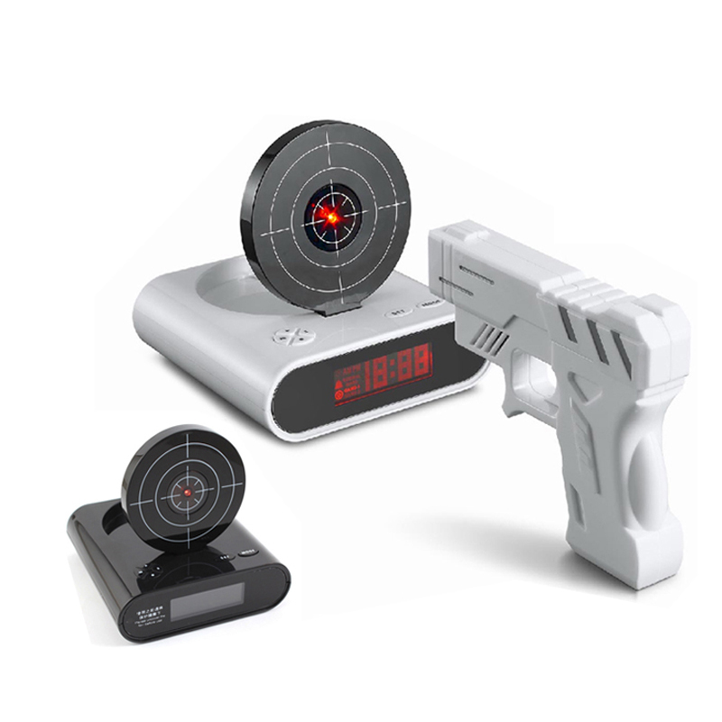 Лазерный весело цифровой стрельбы пистолет будильник с ЖК-экраном