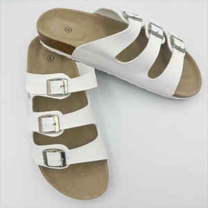 Mode bout ouvert <span class=keywords><strong>semelle</strong></span> en liège <span class=keywords><strong>anti</strong></span>-dérapant femmes pantoufles trois ceinture chaussures personnalisées été chaussures décontractées pour femmes plat toboggan sandales - Product Image 1