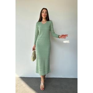 Vestido de Punto Color Menta, Cuello Redondo, Cintura Natural, Transpirable, Informal para Uso Diario - Product Image 3