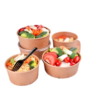 Emballage alimentaire jetable écologique imprimé sur mesure, récipient en papier Kraft, bol de soupe de riz, bol à salade à emporter avec couvercle - Product Image 1