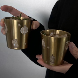 Tazza da Ufficio in Stile Mediorientale in Acciaio Inox 304 con Incisione Luna e Stelle, Bicchiere Portatile per Caffè e Cocktail da 170ml - Product Image 5